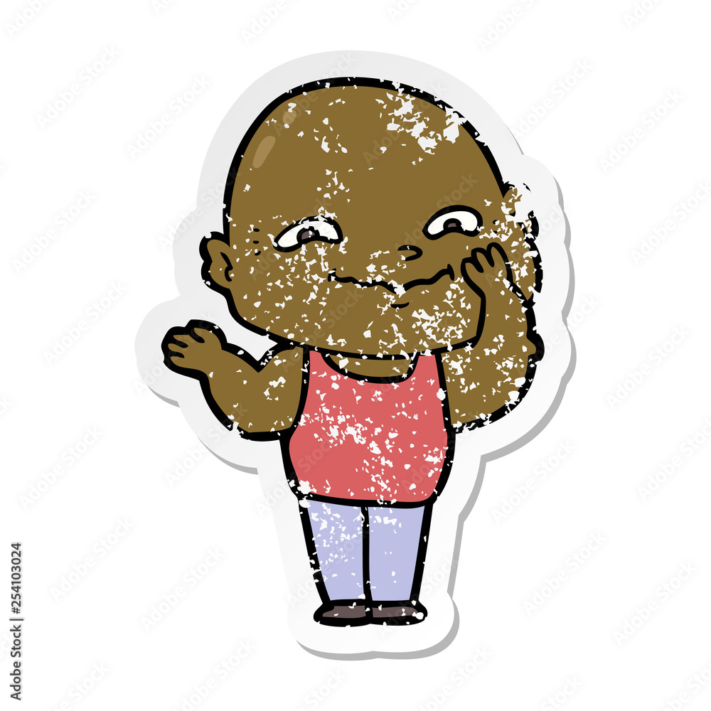distressed sticker of a cartoon creepy guy distressed sticker of a cartoon creepy guy