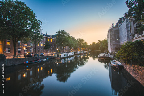 Sunset over the canals of Amsterdam