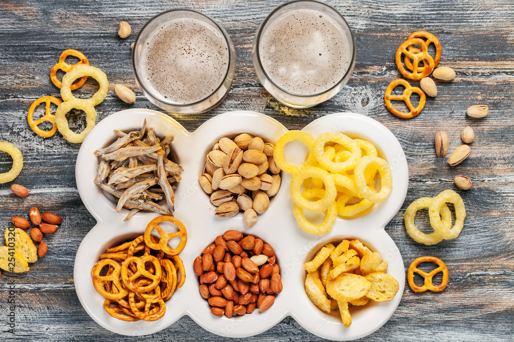Lager beer and snacks Lager beer and snacks
