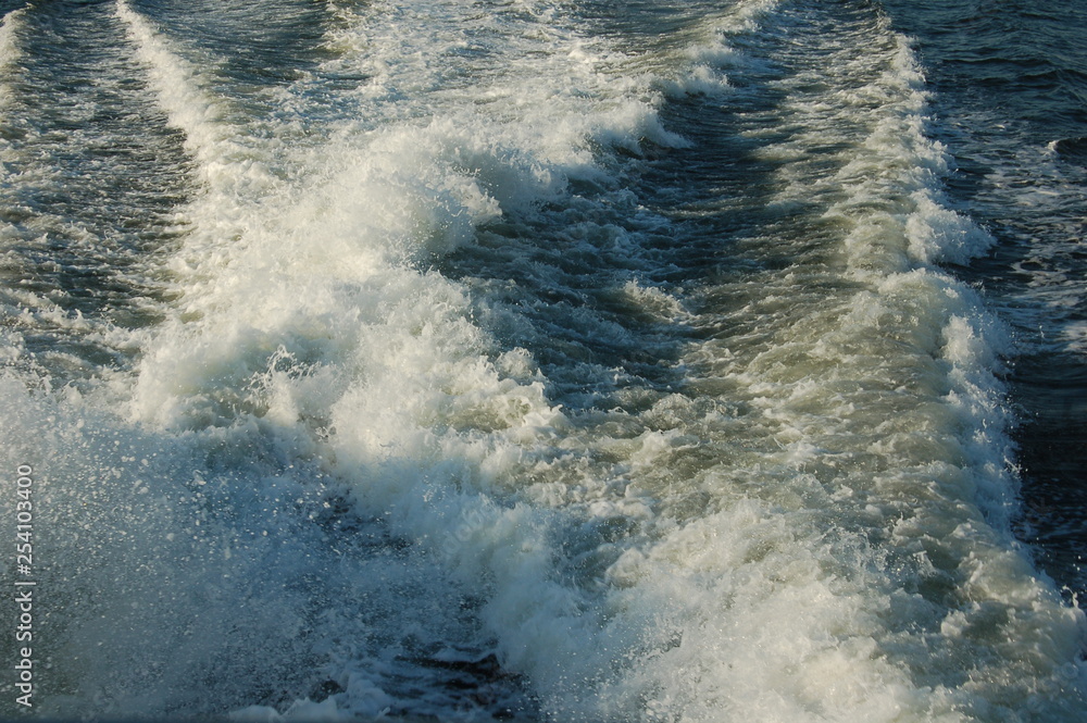 sea spray in wake of boat