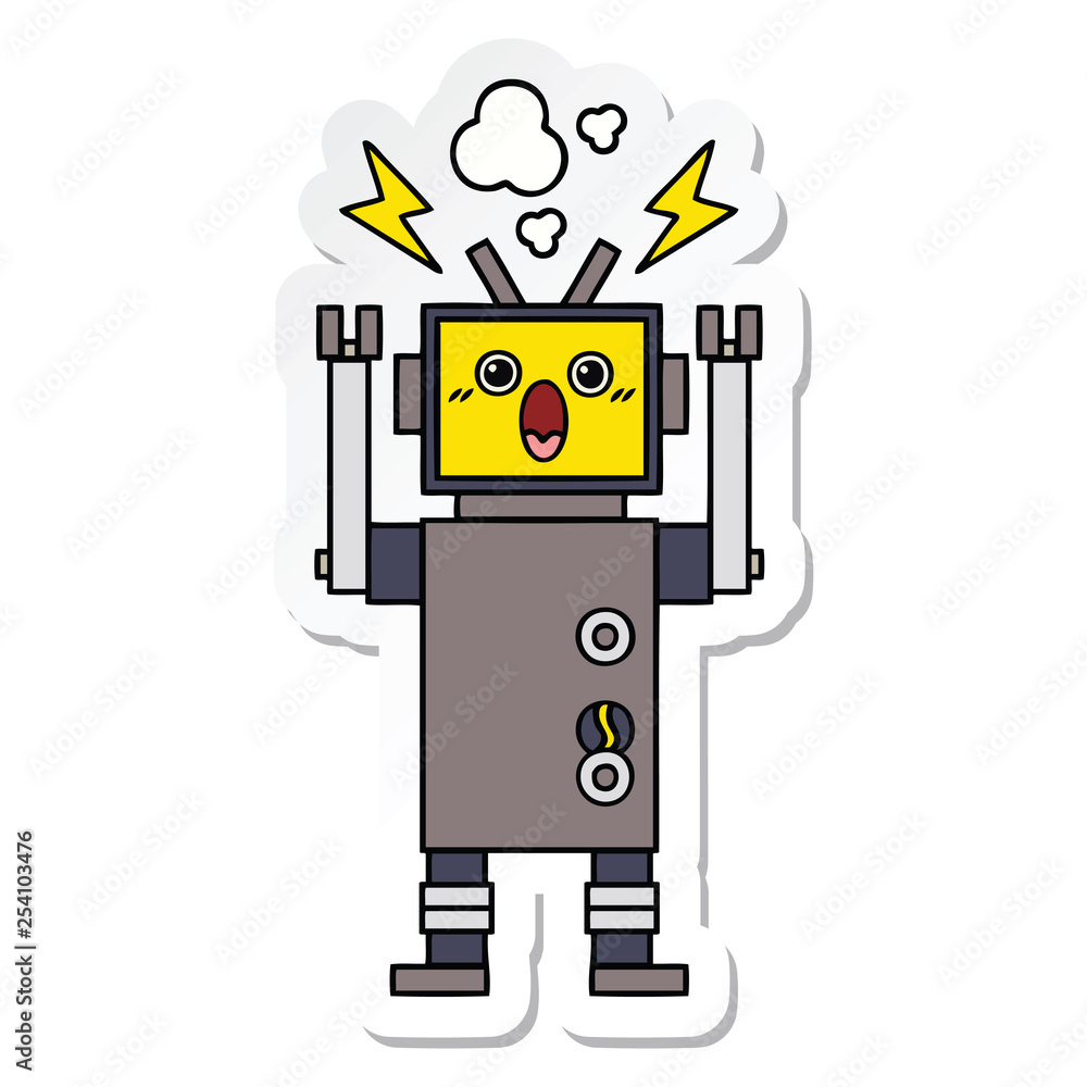sticker of a cute cartoon broken robot sticker of a cute cartoon broken robot