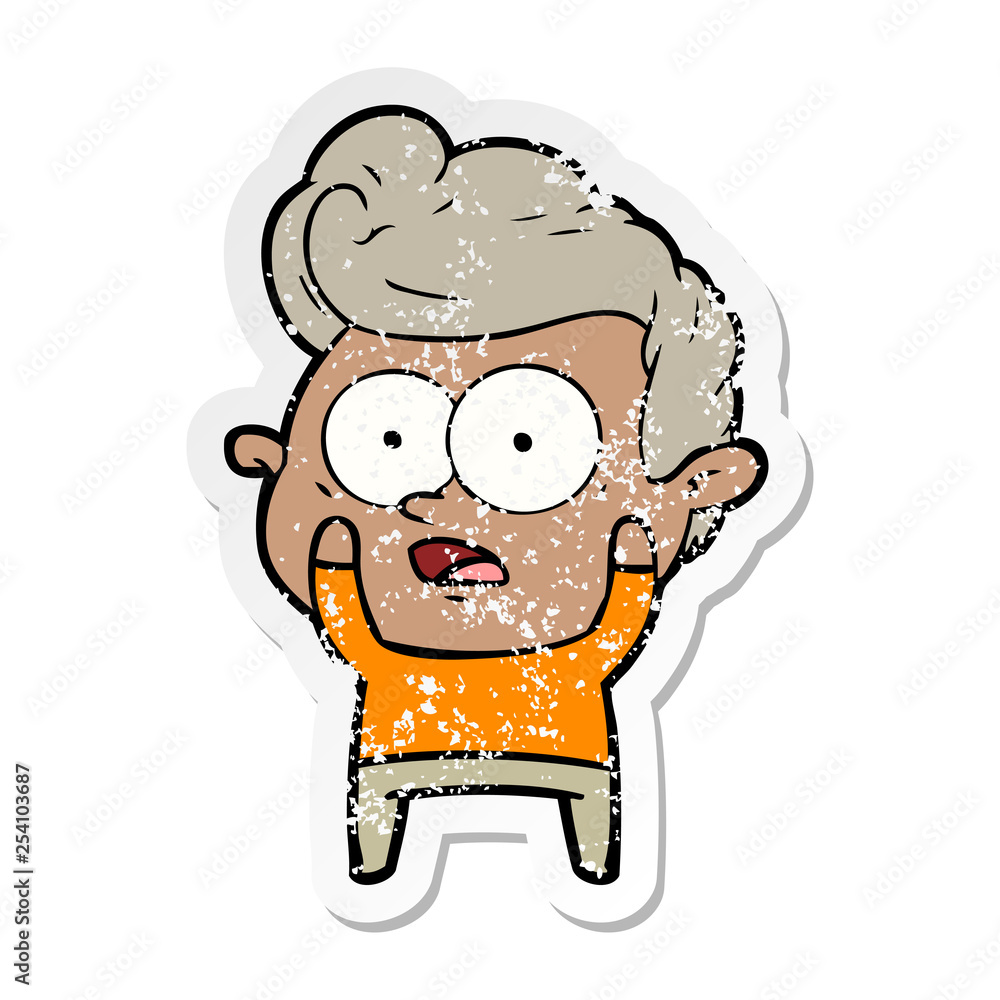 distressed sticker of a cartoon staring man distressed sticker of a cartoon staring man