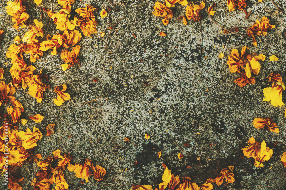 Stone natural empty wall with space for text. Copy space.Yellow Sunflower as decoration. Stone natural empty wall with space for text. Copy space.Yellow Sunflower as decoration.