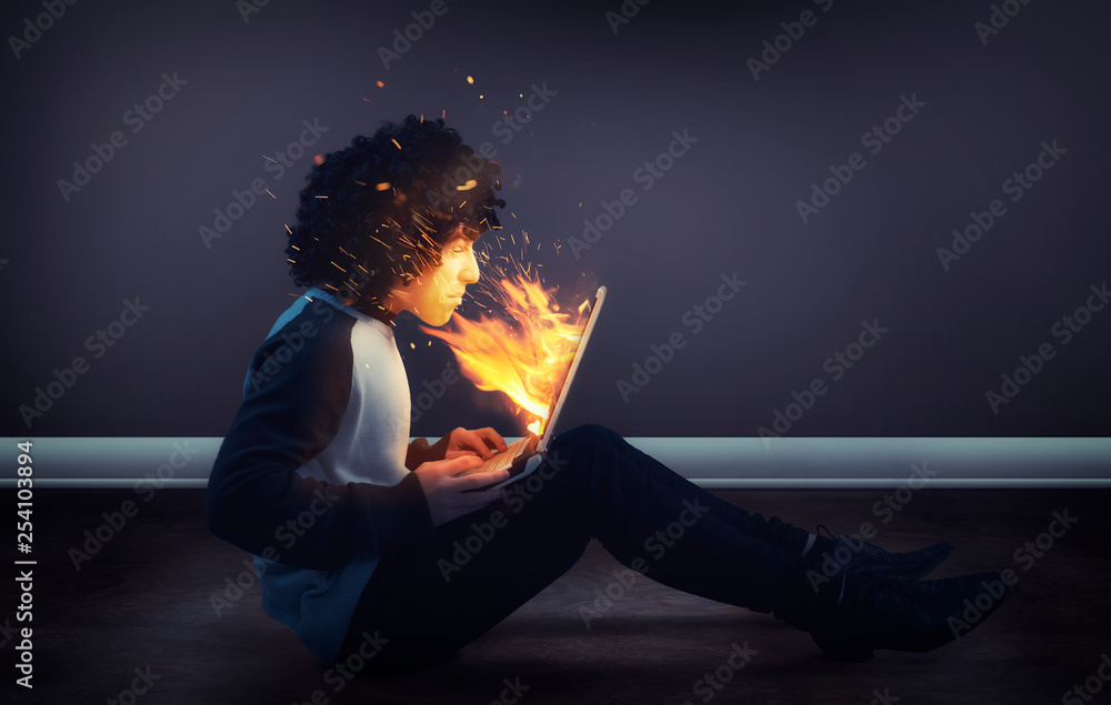 Laptop on fire Laptop on fire