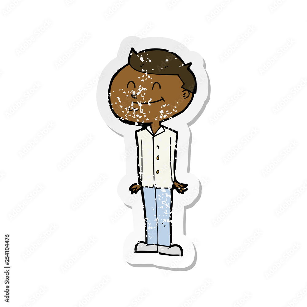 retro distressed sticker of a cartoon smiling man retro distressed sticker of a cartoon smiling man
