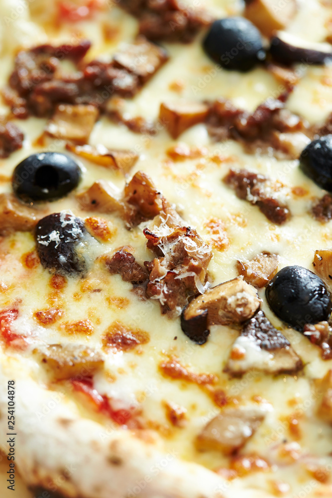 Grilled chicken, mushroom and olive pizza Grilled chicken, mushroom and olive pizza
