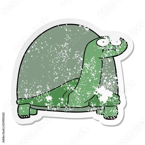 distressed sticker of a cartoon tortoise