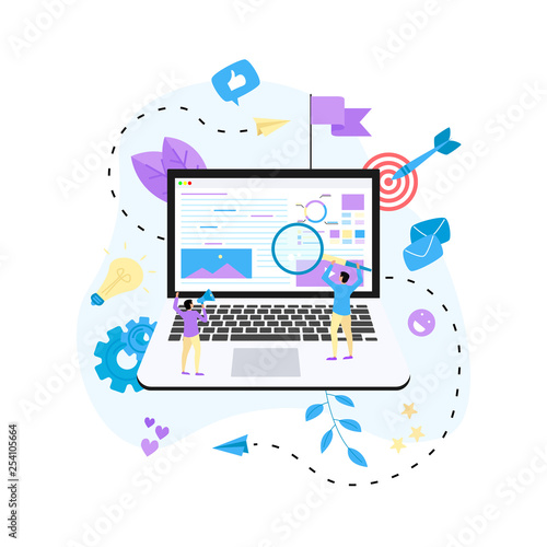 Concept for Digital marketing agency, digital media campaign flat vector illustration