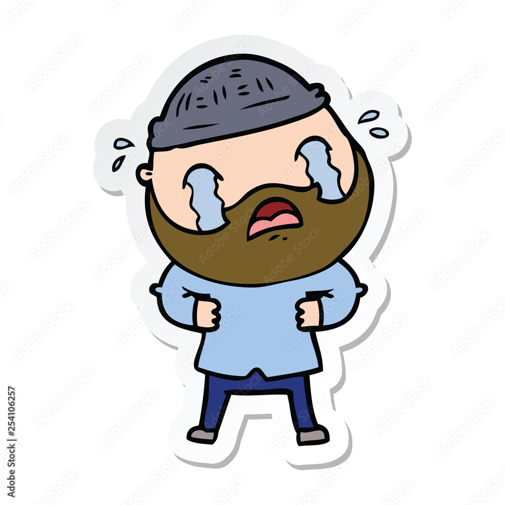 sticker of a cartoon bearded man crying sticker of a cartoon bearded man crying
