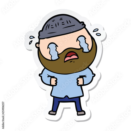sticker of a cartoon bearded man crying