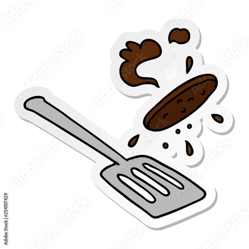 sticker cartoon doodle of a burger being flipped
