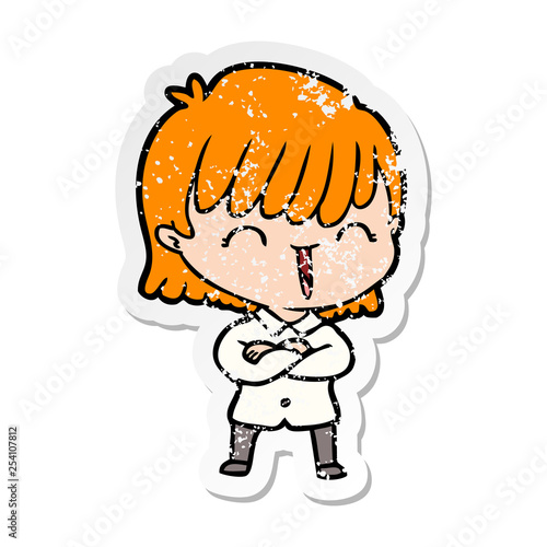 distressed sticker of a cartoon woman