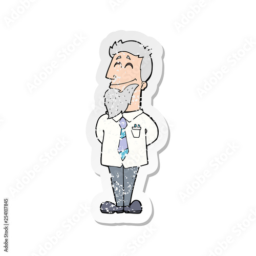 retro distressed sticker of a cartoon psychologist