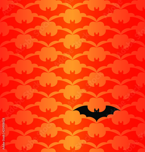 Bat silhouette on an orange background. Vector seamless pattern.