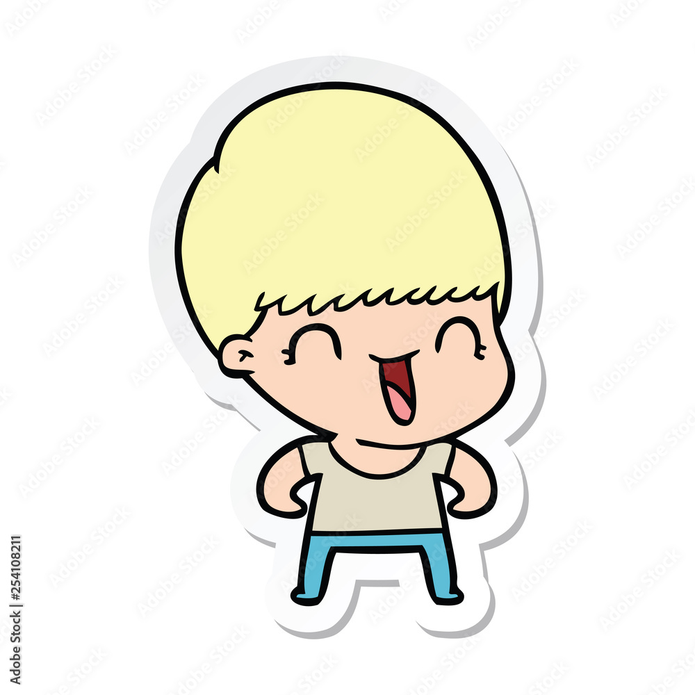 sticker of a happy cartoon boy