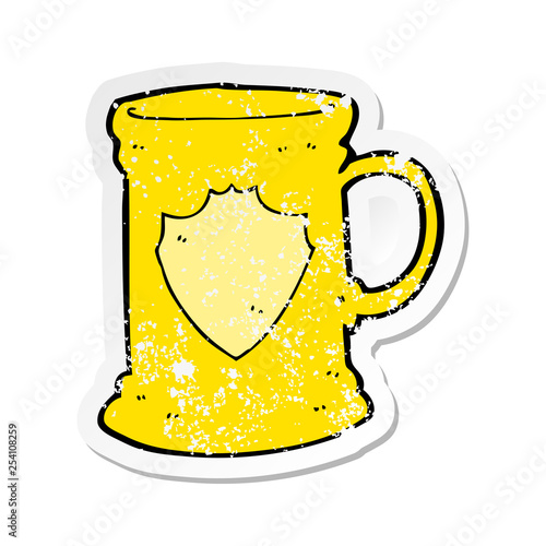 retro distressed sticker of a cartoon old tankard