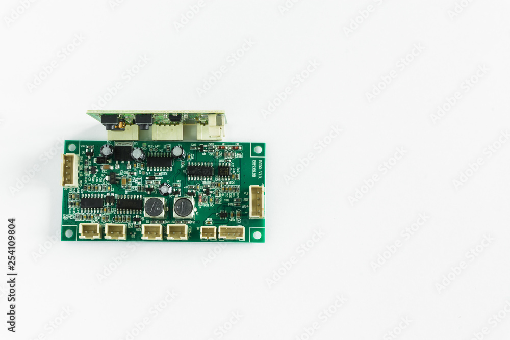 green transistor board on white background green transistor board on white background
