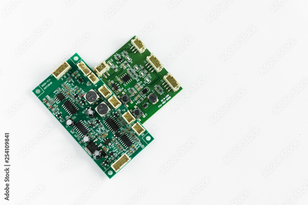 green transistor board on white background green transistor board on white background