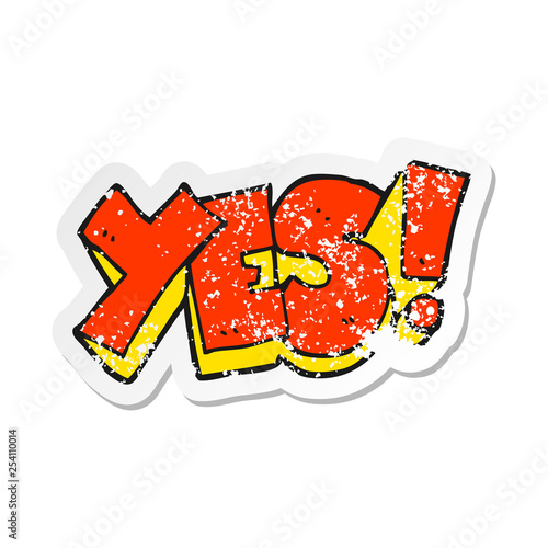 retro distressed sticker of a cartoon yes symbol