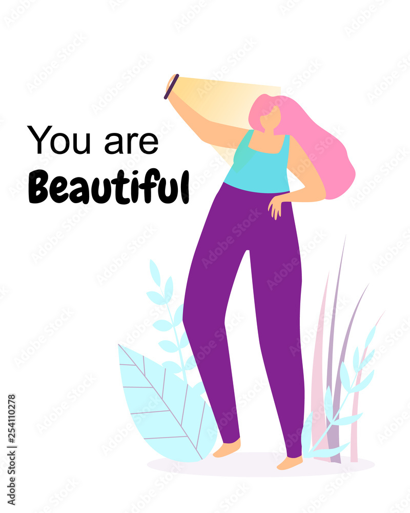 You Are Beautiful. Young Happy Woman Make Selfie