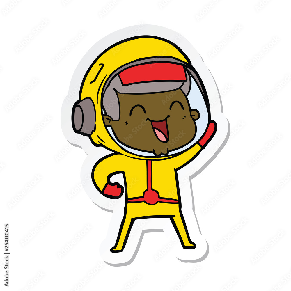 sticker of a happy cartoon astronaut