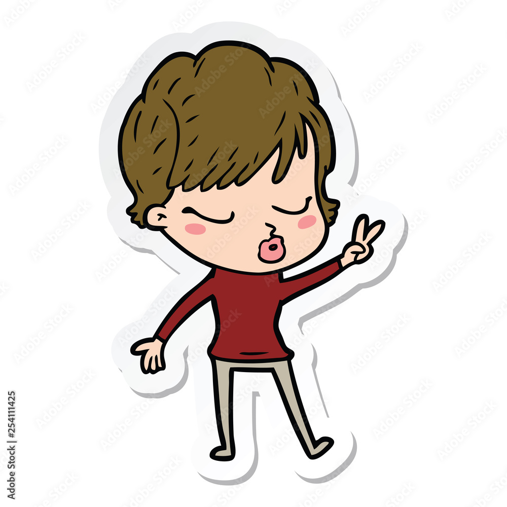 sticker of a cartoon woman with eyes shut sticker of a cartoon woman with eyes shut