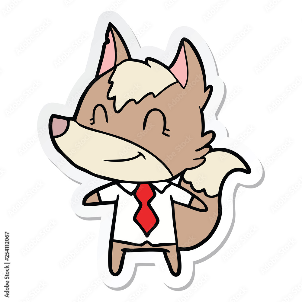 sticker of a friendly cartoon wolf office worker sticker of a friendly cartoon wolf office worker