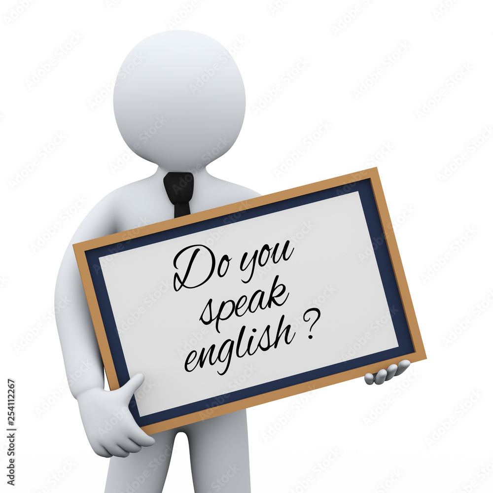 3d businessman holding do you speak english 3d businessman holding do you speak english