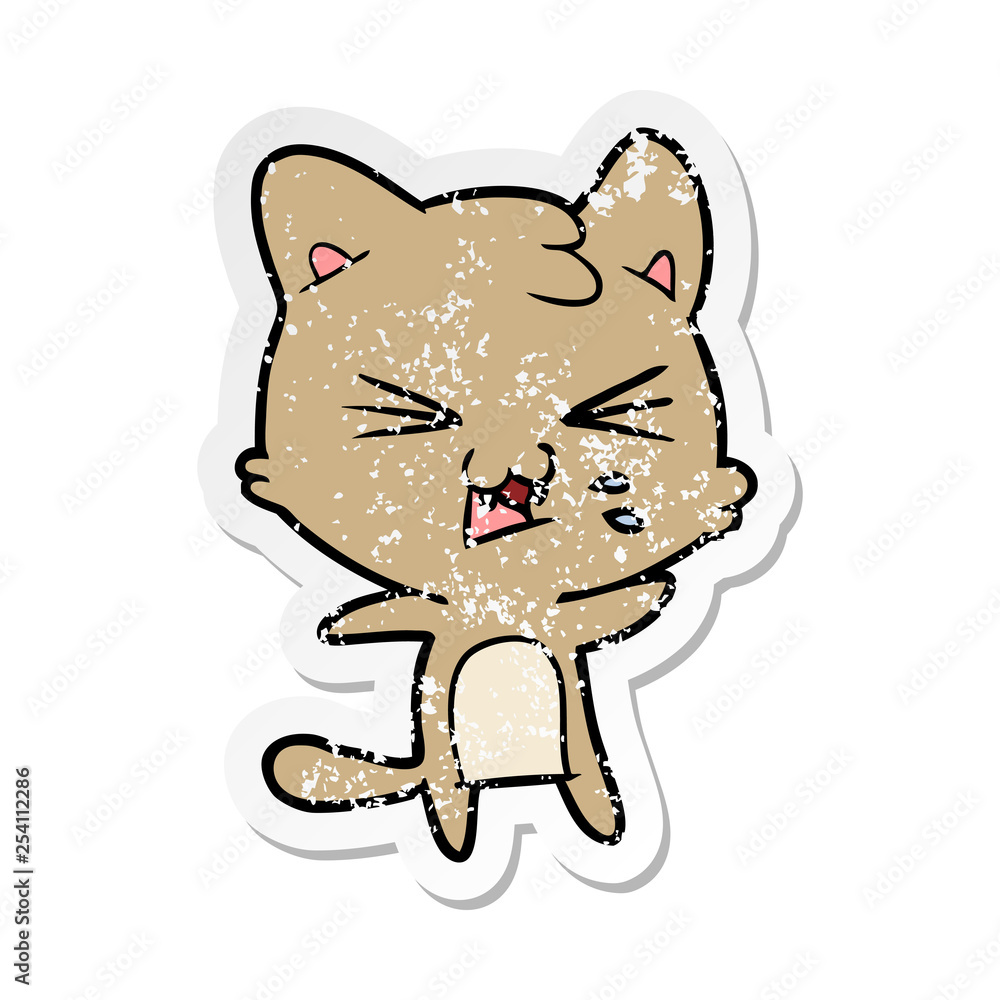 distressed sticker of a cartoon hissing cat distressed sticker of a cartoon hissing cat