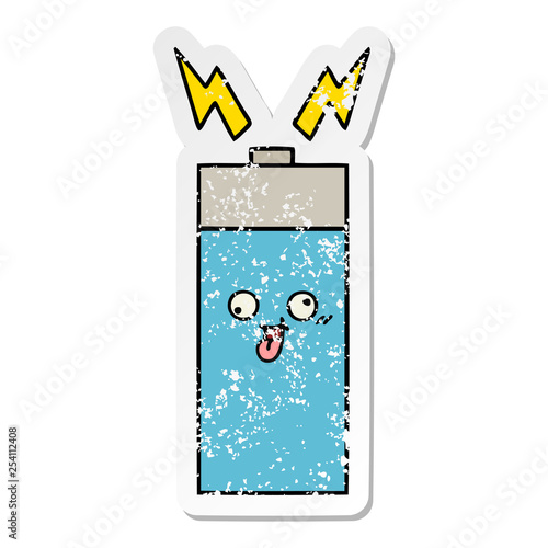 distressed sticker of a cute cartoon battery