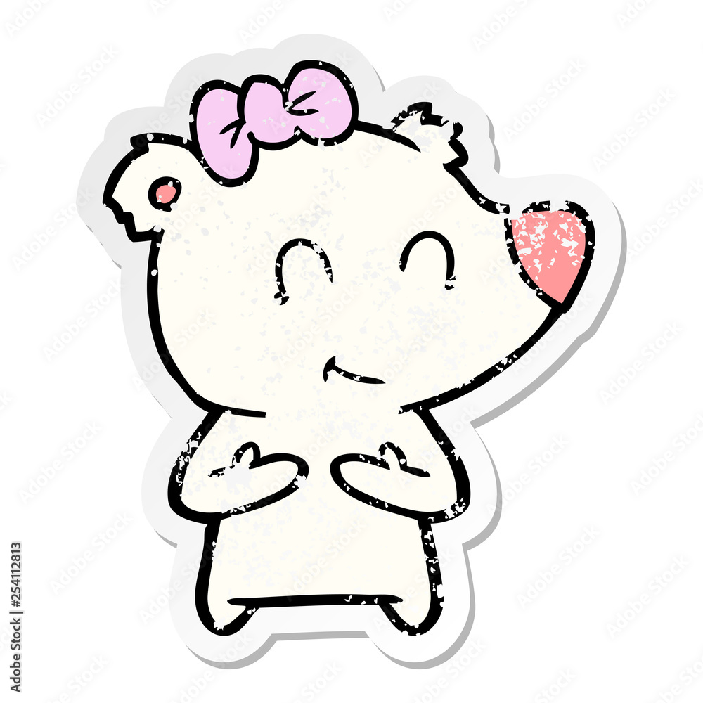 distressed sticker of a female polar bear cartoon distressed sticker of a female polar bear cartoon