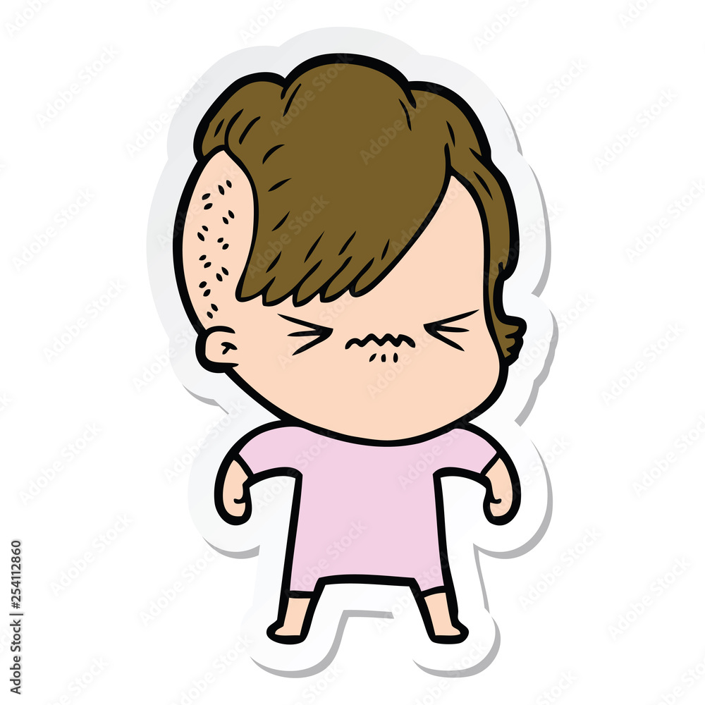 sticker of a cartoon annoyed hipster girl sticker of a cartoon annoyed hipster girl
