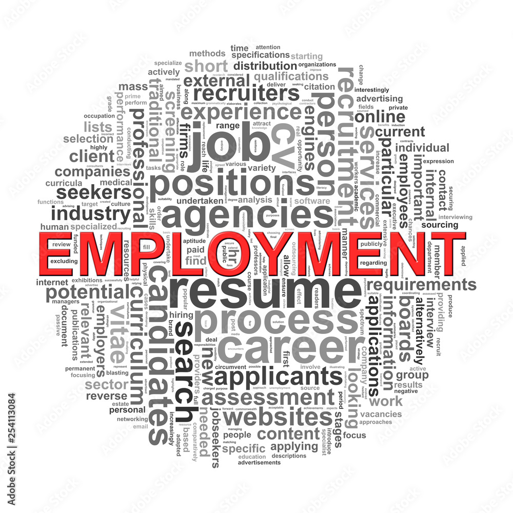 Circular wordcloud design employment word Circular wordcloud design employment word