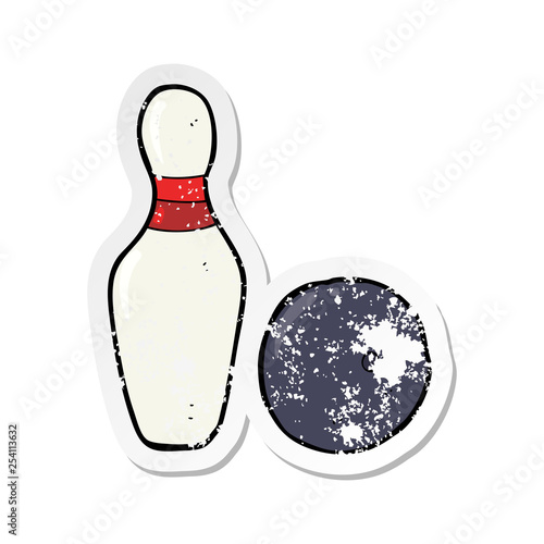 retro distressed sticker of a ten pin bowling cartoon