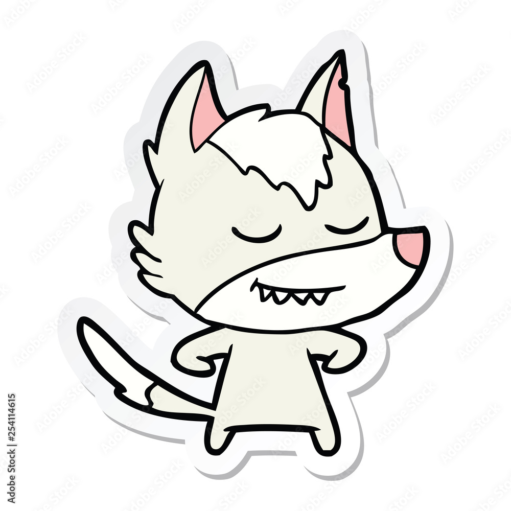 sticker of a friendly cartoon wolf