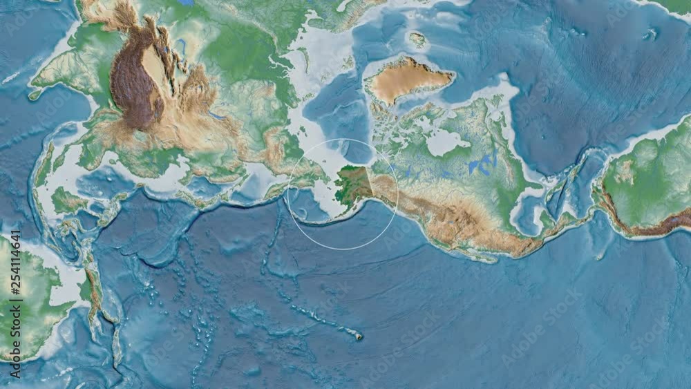 United States Alaska area presented against the global physical map in