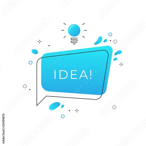 Quick tips badge. Speech bubble trick idea with light bulb, brainstorm creative business advice, fast online help. Vector idea speech bubble