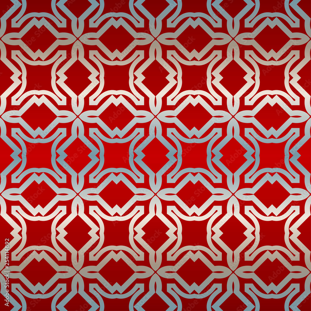 Vector Seamless Pattern With Abstract Geometric Style. Repeating Sample Figure And Line. Paper For Scrapbook. Red silver color
