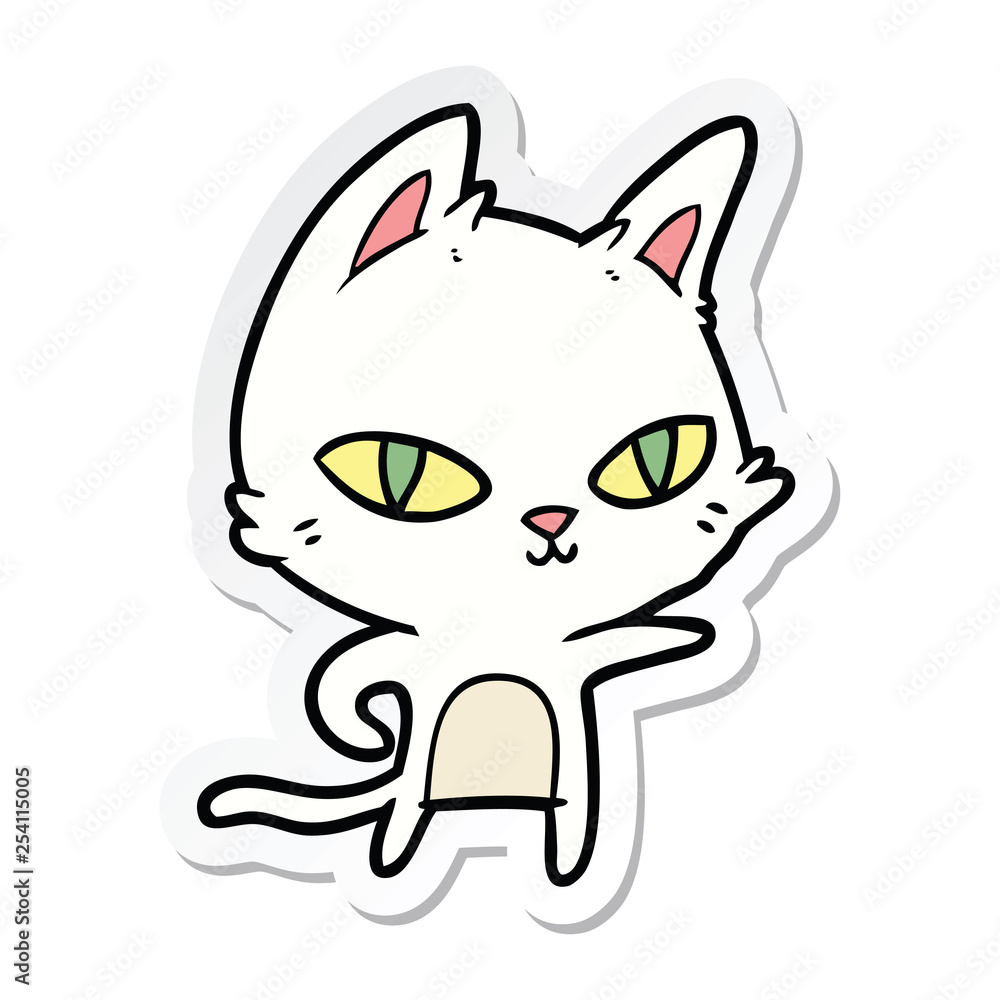 sticker of a cartoon cat staring sticker of a cartoon cat staring