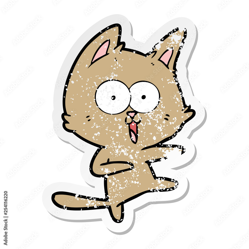 distressed sticker of a funny cartoon cat distressed sticker of a funny cartoon cat