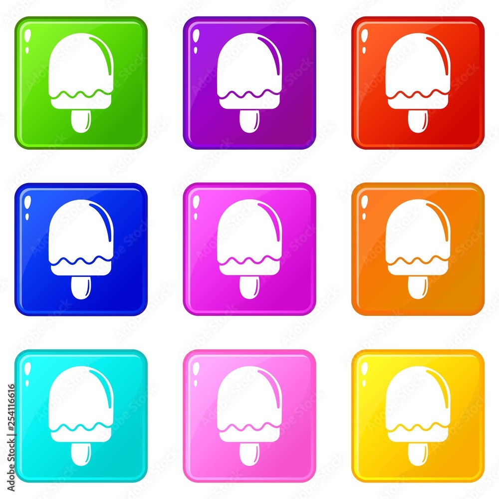 Semicircular ice cream icons set 9 color collection isolated on white for any design