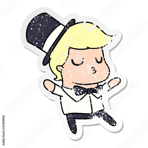 distressed sticker cartoon of kawaii cute prom boy