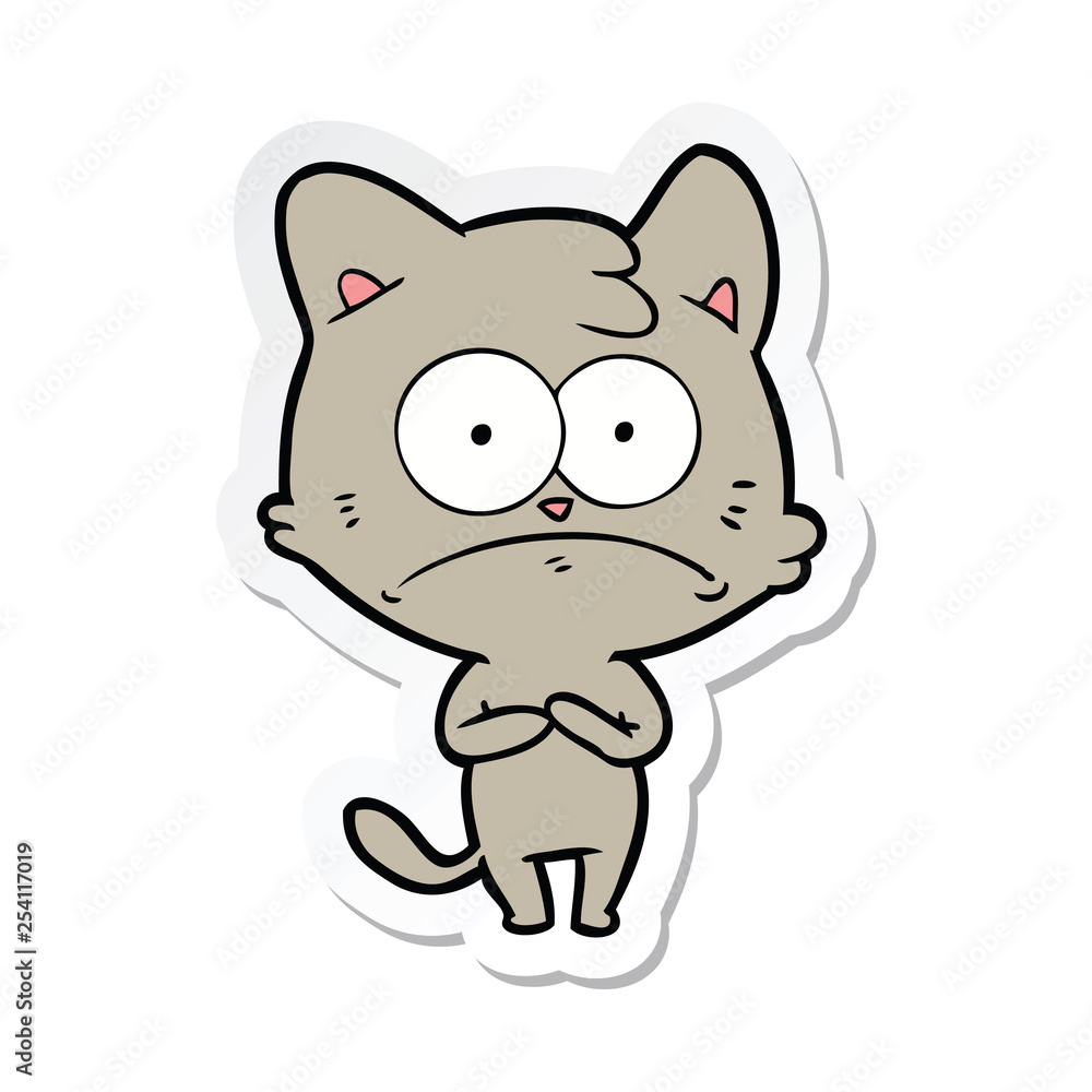 sticker of a cartoon nervous cat sticker of a cartoon nervous cat
