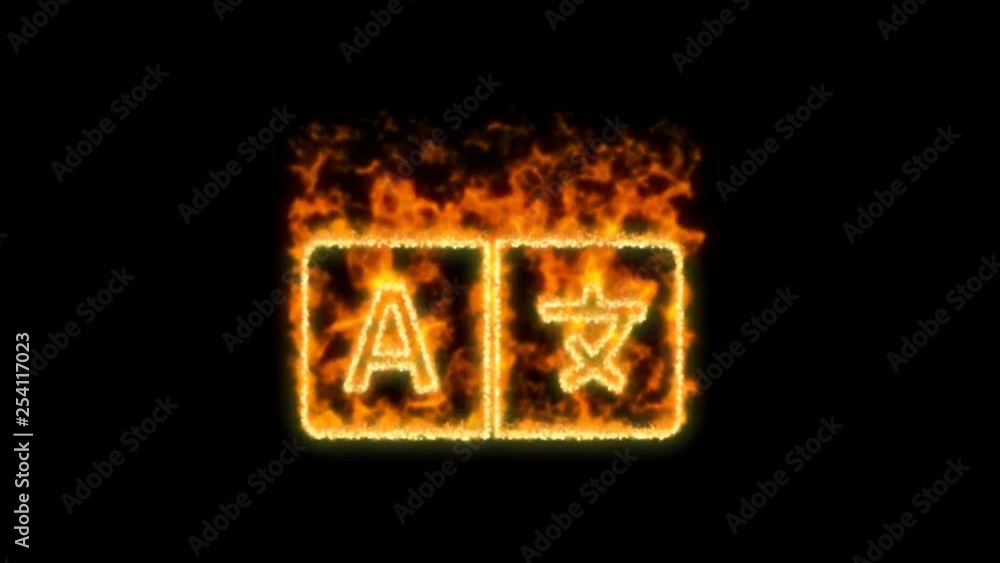 language symbol inflames. Then disappears. In - Out loop. Alpha channel Premultiplied - Matted with color black language symbol inflames. Then disappears. In - Out loop. Alpha channel Premultiplied - Matted with color black