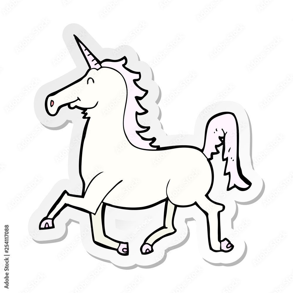 sticker of a cartoon unicorn
