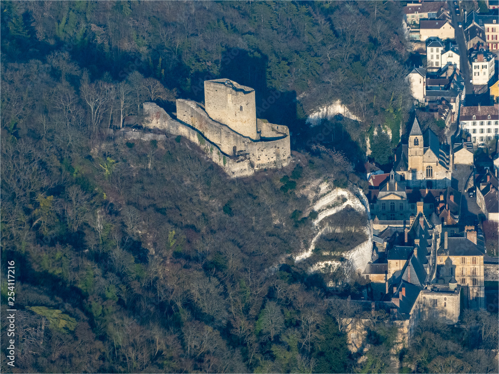 vue aérienne du château de La Roche Guyon dans le Val d'Oise en France