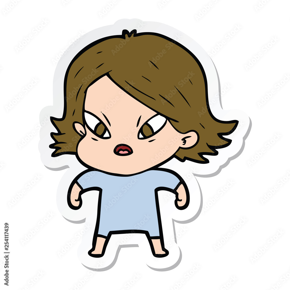 sticker of a cartoon stressed woman sticker of a cartoon stressed woman