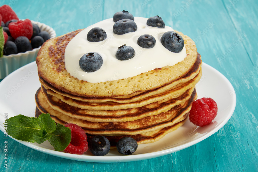pancakes with fruit and maple syrup pancakes with fruit and maple syrup