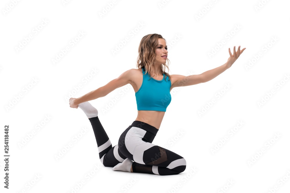Pretty woman doing fitness profile isolated shot