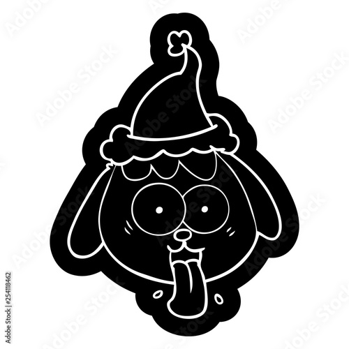 cartoon icon of a dog face panting wearing santa hat